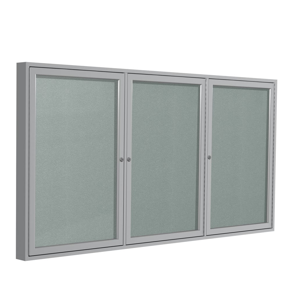 Ghent 3 Door Enclosed Bulletin Board, Vinyl with Satin Frame, 3' X 6', Silver